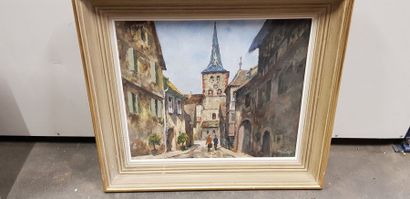 Luc HUEBER ( 1888-1974 ), rue de village...