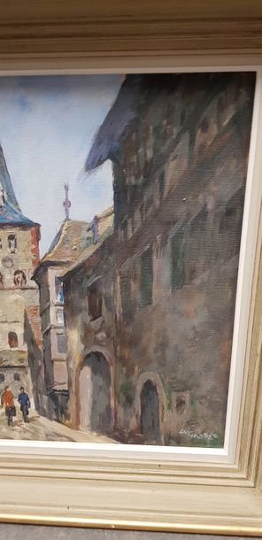 Luc HUEBER ( 1888-1974 ), rue de village...