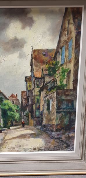 Luc HUEBER ( 1888-1974 ), rue de village,...