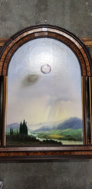 MARCHI (?), paysage et astre, huile sur toile,...