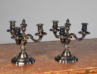 Paire de candélabres de table en bronze argenté...