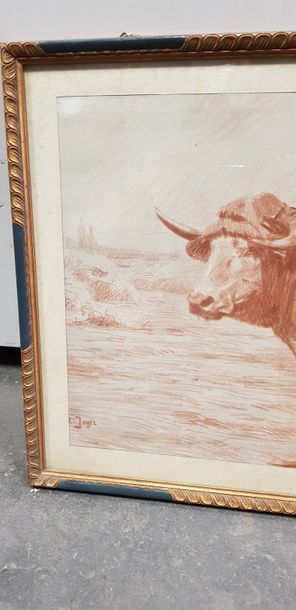 Léon JAYEZ ( 1878-1957 ), attelage de boeufs,...