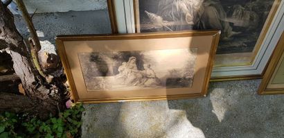 Lot comprenant une estampe en noir « Sainte...