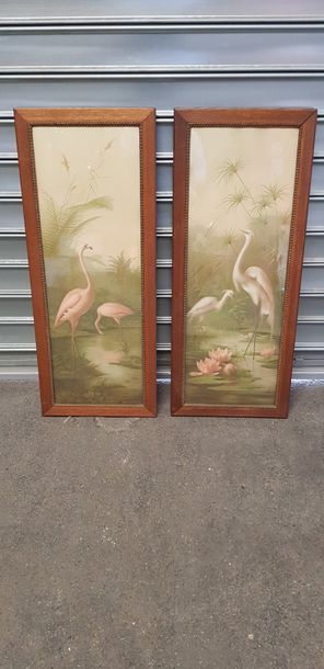 Hérons et flamands : 2 reproductions décoratives...