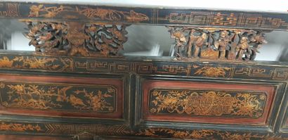 Chine, important élément décoratif en bois...