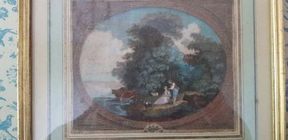 Couple de bergers, Gravure réhaussée d’après...