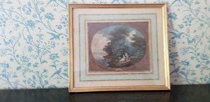 Couple de bergers, Gravure réhaussée d’après...