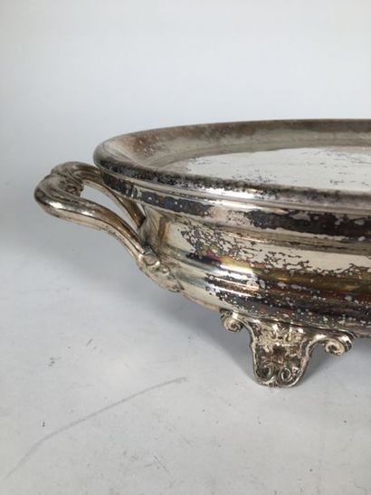 Chauffe plat ovale en métal argenté