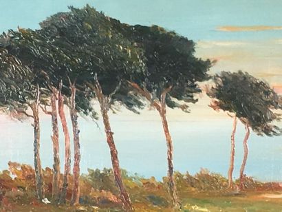 A CHASTAND 
Paysage de bord de borde d emer
Huile...