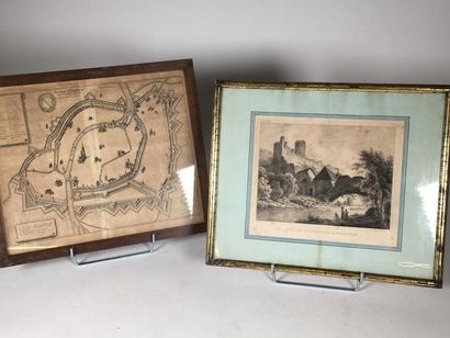 Vue du château de Kayersberg et plan de Strasbourg...