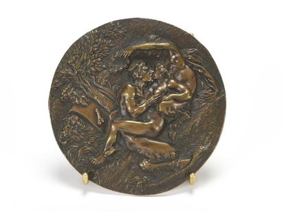 Médaille érotique satyre et nymphe bronze
19ème...