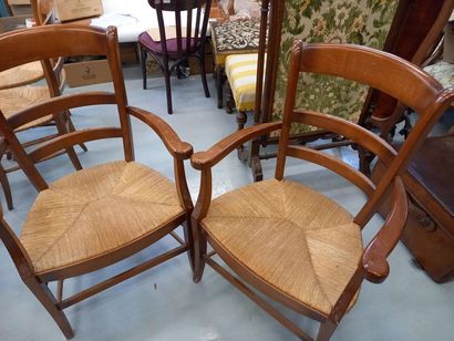 Lot de 2 fauteuils et 11 chaises paillée...