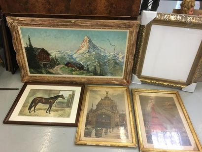 Lot de pièces encadrées dont huile sur panneau...