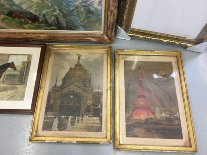 Lot de pièces encadrées dont huile sur panneau...