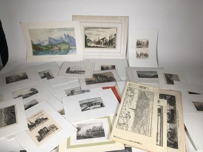 Lot de gravures divers : villes et paysa...