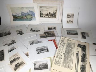 Lot de gravures divers : villes et paysa...