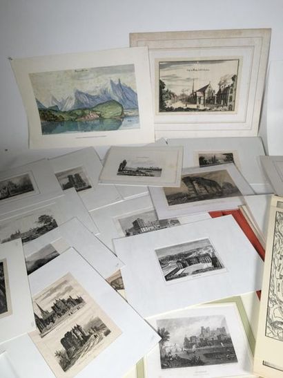 Lot de gravures divers : villes et paysa...