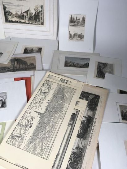 Lot de gravures divers : villes et paysa...