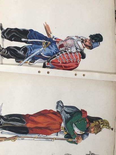 Lot de 7 dessins de costumes militaire du...