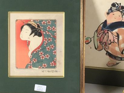 Trois estampes Japonnaises
Estampe non encadré...