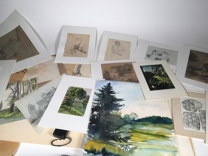 Lot de dessins anonymes et quelques grav...