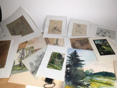 Lot de dessins anonymes et quelques grav...