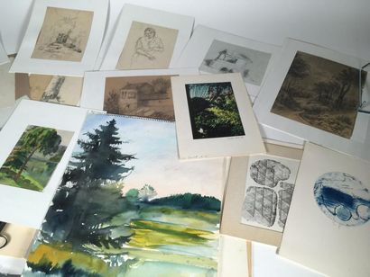 Lot de dessins anonymes et quelques grav...