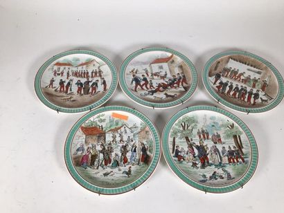 Assiettes à dessert Creil scène de la vie...