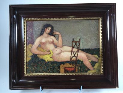 Femme nue allongée
huile sur panneau 
23...