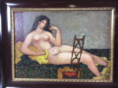 Femme nue allongée
huile sur panneau 
23...