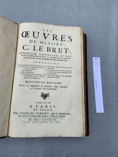 Les oeuvres de Messires le Bret. 1 volume...