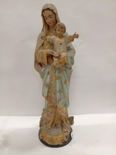 Statue Vierge à l'enfant en plâtre
H : 62...