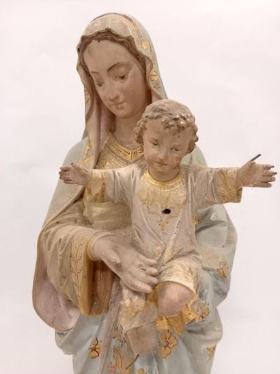 Statue Vierge à l'enfant en plâtre
H : 62...