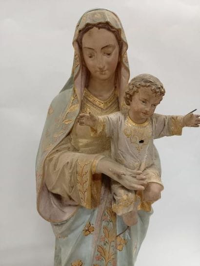 Statue Vierge à l'enfant en plâtre
H : 62...
