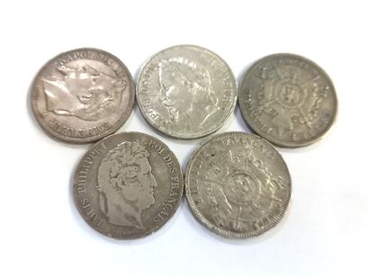 5 pièces de 5 francs argent (19ème)