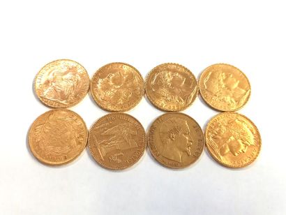 8 pièces de 20, francs or (Napoléon III et...