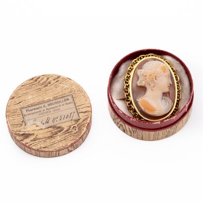 Broche en or jaune 18 K (750), camée agate...