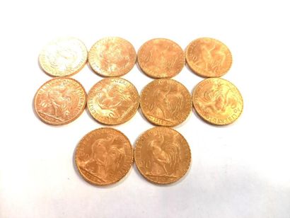 10 pièces 20F or coq