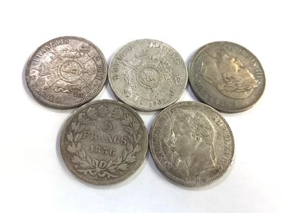 5 pièces de 5 francs argent (19ème)