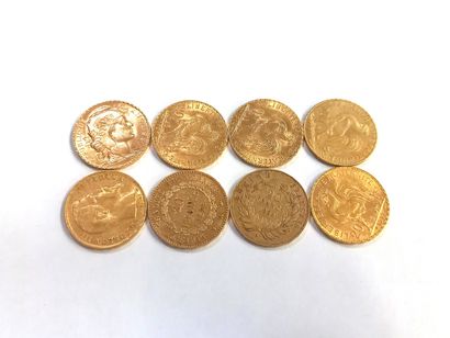 8 pièces de 20, francs or (Napoléon III et...