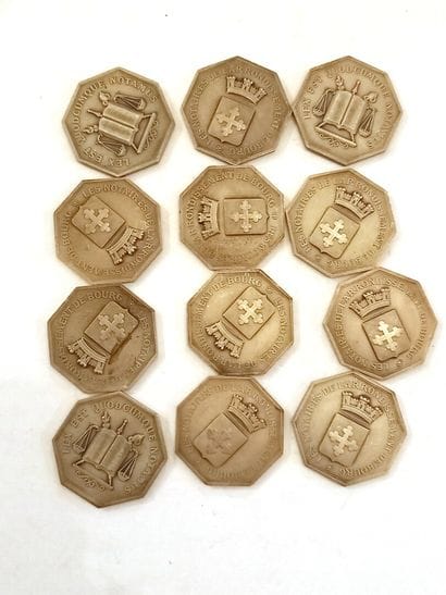 12 jetons de NOTAIRE de BOURG en argent 1...