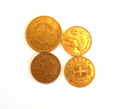 Pieces en or : 40 francs, deux pieces de...