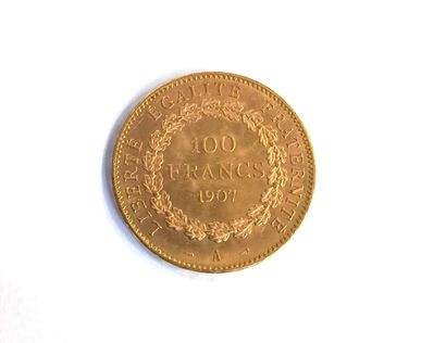Piece 100 francs or au génie 1907 Paris