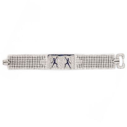 Bracelet ruban en or blanc (750) 18K pavé...