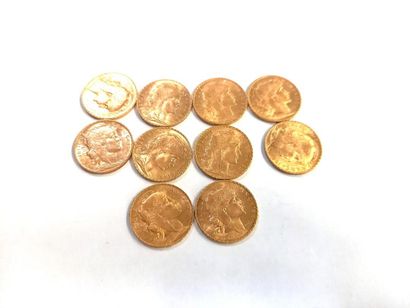 10 pièces 20F or coq