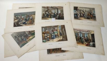 Suite de 25 lithographies aquarellées et...