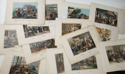 Suite de 25 lithographies aquarellées et...