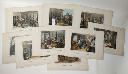 Suite de 25 lithographies aquarellées et...
