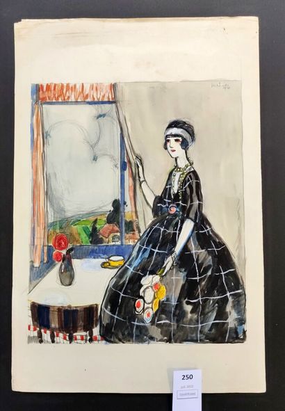 MAHIAS Robert (né en 1890). La robe noire. Aquarelle...