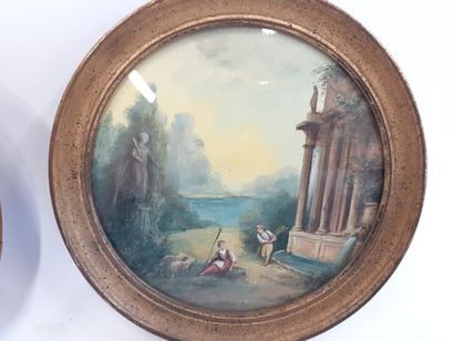Ecole française 20ème
Deux aquarelles rondes
scènes...